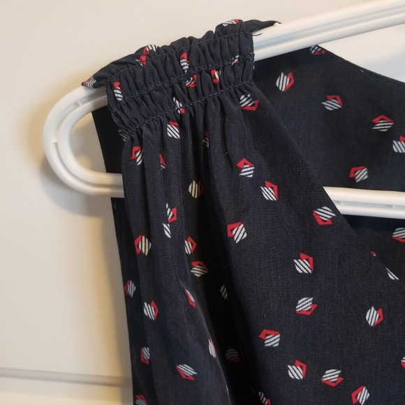 Sleeveless navy print summer dress with pockets - Picture 3 of 4